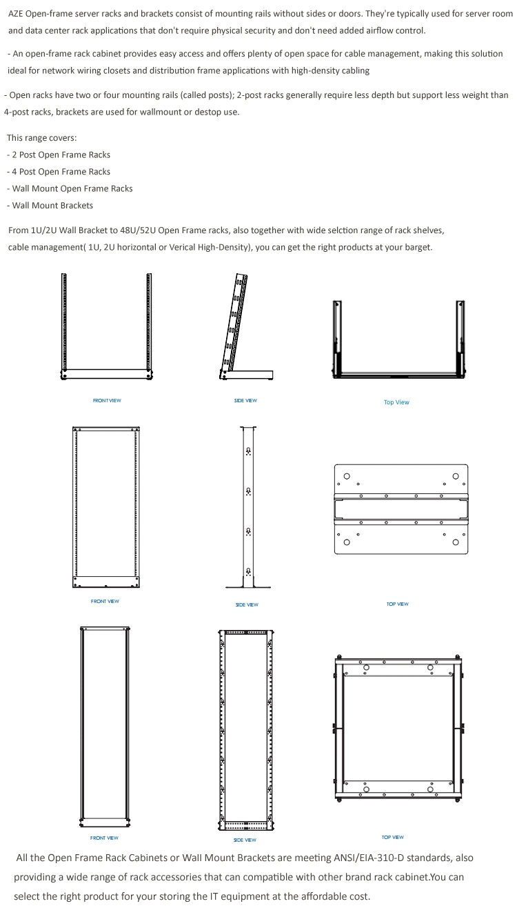 45u 19-Inch Standard Data Open Rack Aluminium Open Rack 25u with 2 Post