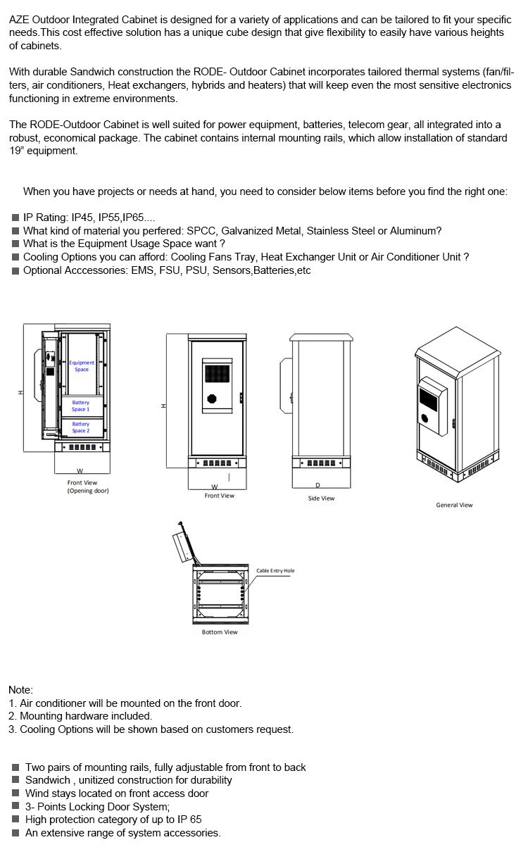 IP55 IP65 Weatherproof Outdoor Battery Enclosure Telecom Cabinet for Base Transceiver Station