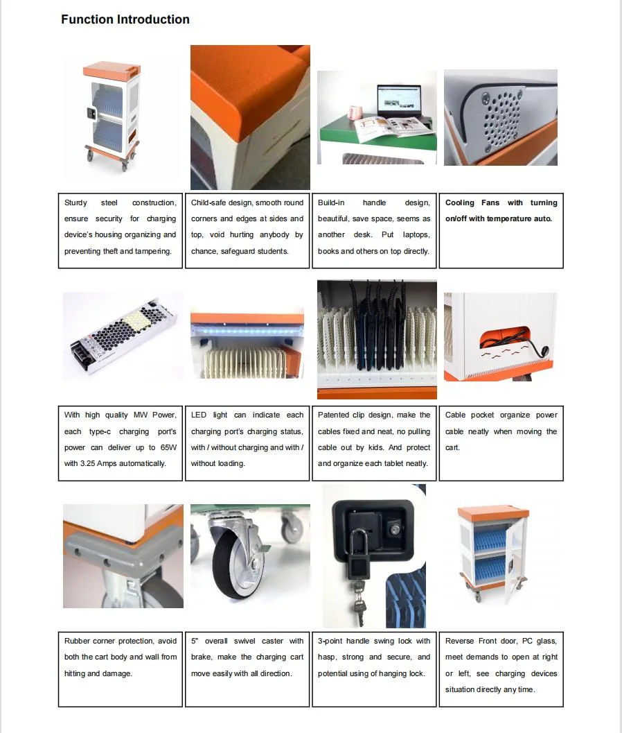 High Quality AC 32 Port Charging and Storage Cart Cabinet for Ipads Tablets Chromebooks Computers